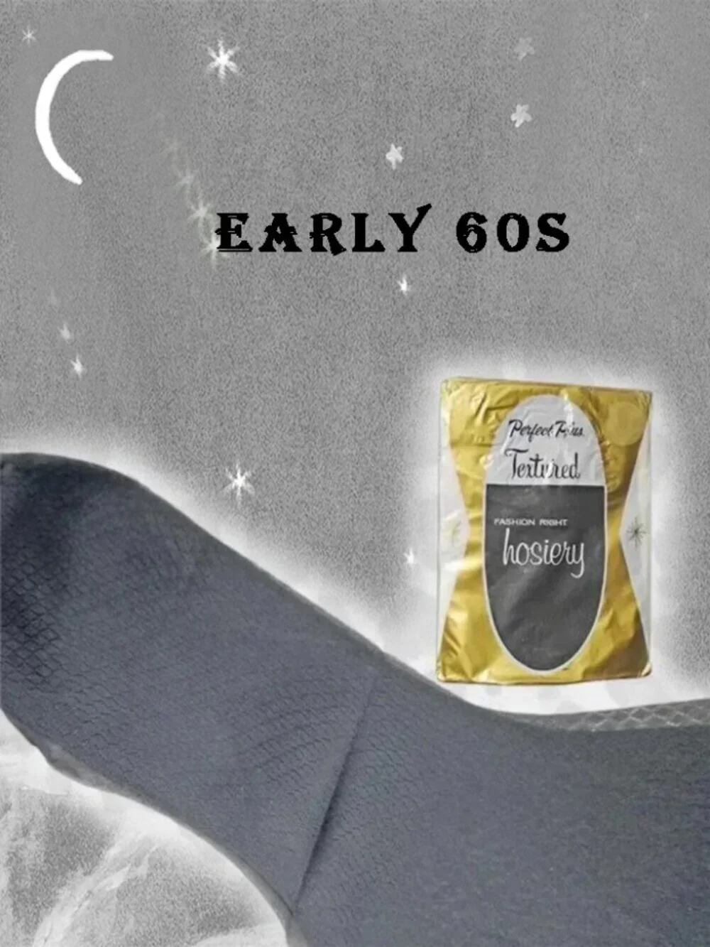 Vintage Flat Knit Textured Nylon Stockings Off Black, Pin Up Retro Hosiery